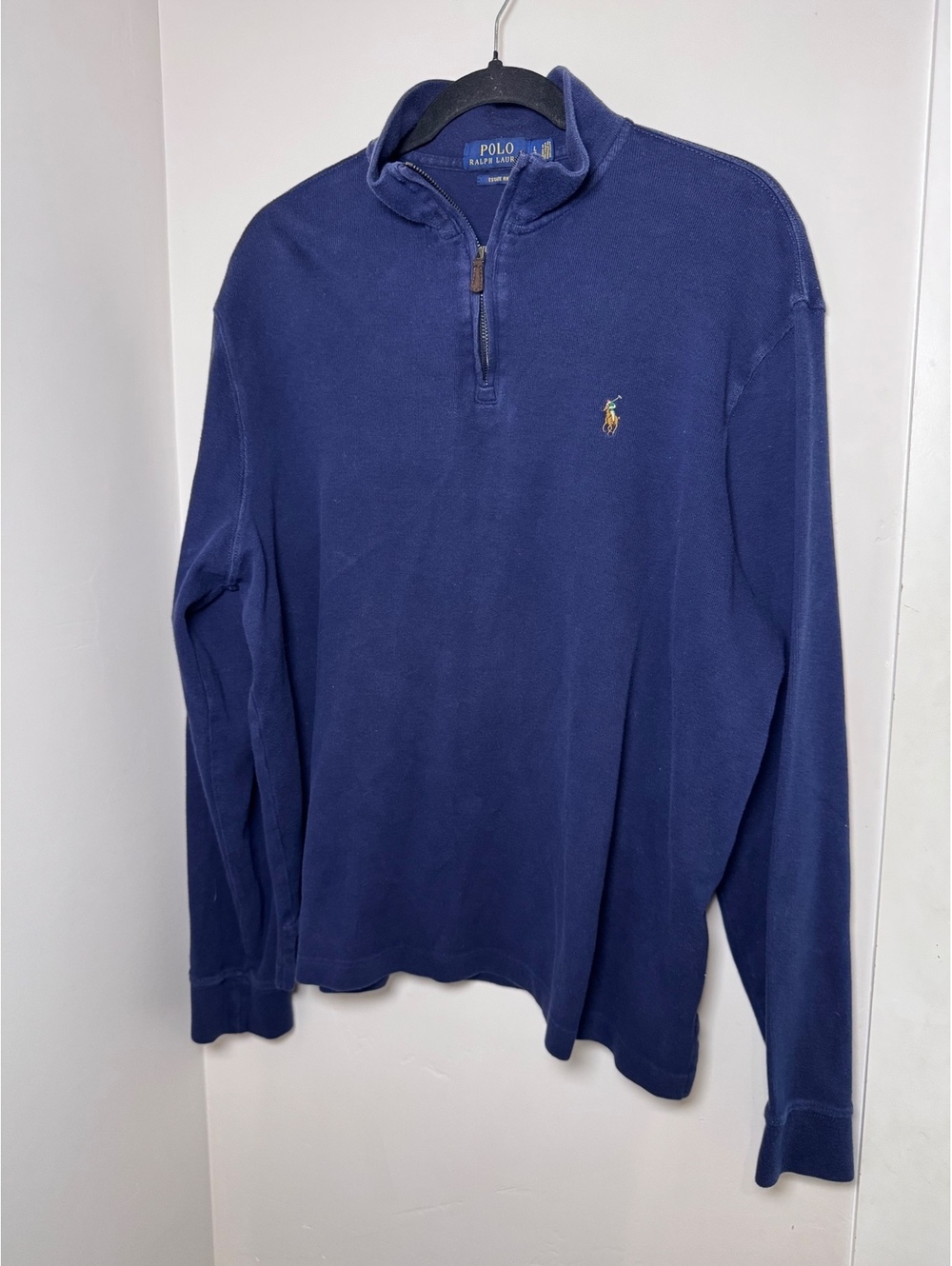 Polo Ralph Lauren Estate Rib Men’s L Navy 1/4 Zip Pullover Multicolor Pony